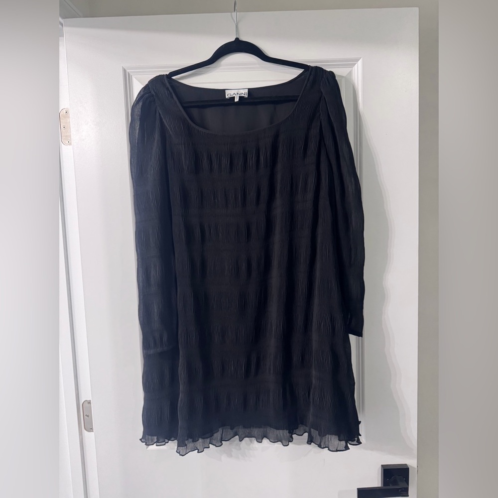 GANNI Black Textured Long Sleeve dress